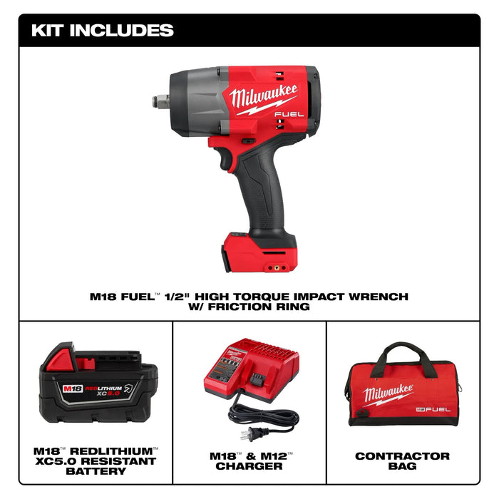 Milwaukee M18 Fuel 1/2" High Torque Impact Wrench Kit with Contractor Bag