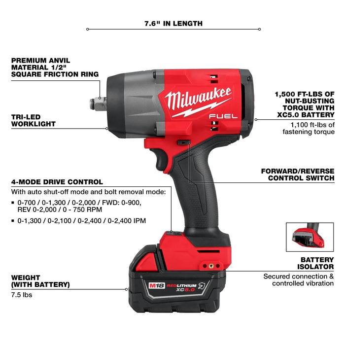 Milwaukee M18 Fuel 1/2" High Torque Impact Wrench Kit with Contractor Bag