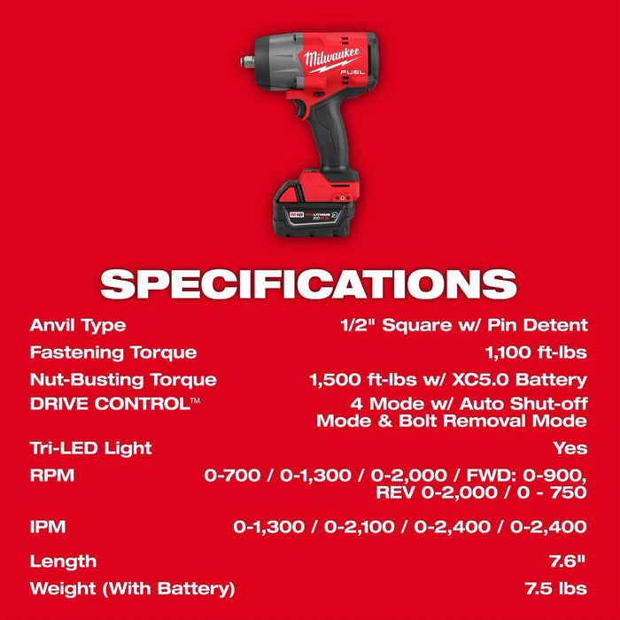 Milwaukee M18 Fuel 1/2" High Torque Impact Wrench Kit with Contractor Bag