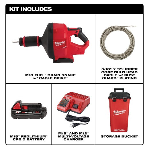 Milwaukee M18 Fuel Drain Snake with Cable-Drive Kit-A