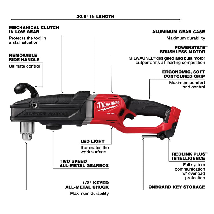 Milwaukee M18 Fuel 1/2" Super Hawg Right Angle Drill