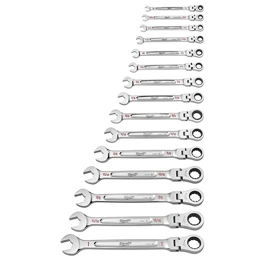 Milwaukee SAE Flex Head Ratcheting Combination Wrench Set 15Pc