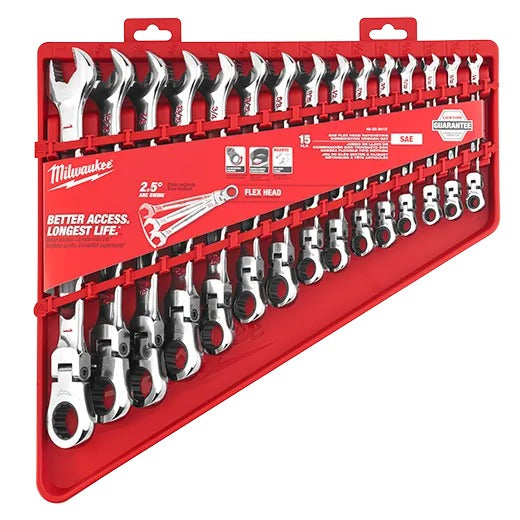 Milwaukee SAE Flex Head Ratcheting Combination Wrench Set 15Pc