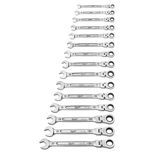 Milwaukee Metric Flex Head Ratcheting Combination Wrench Set 15Pc