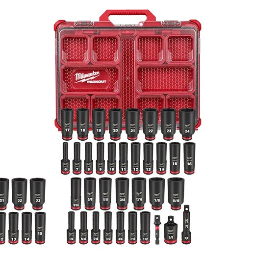 Milwaukee 3/8" Shockwave Impact Duty Socket Dr Sae/Mm Packout Set 36Pc