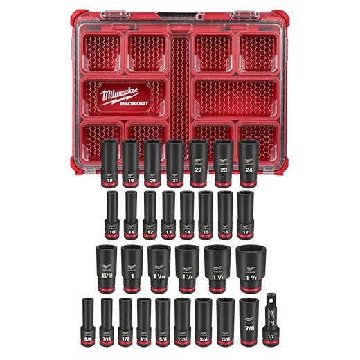 Milwaukee 1/2" Shockwave Impact Duty Socket Dr Sae/Mm Packout Set 31Pc