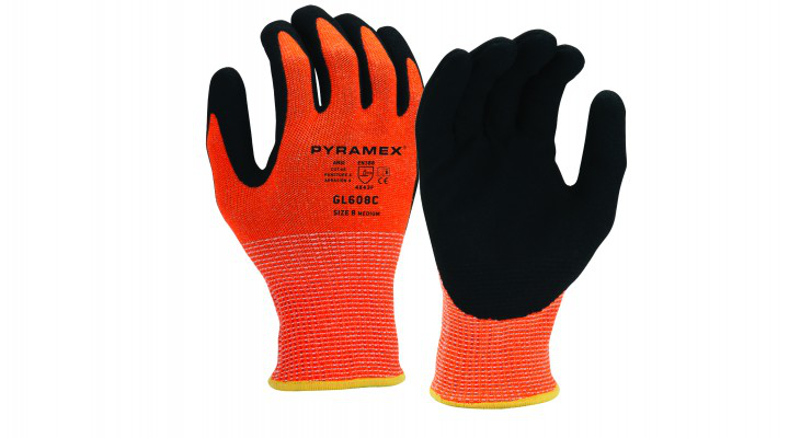 Pyramex 13 Gauge Sandy Nitrile Coated A6 Cut Resistant Work Gloves - Orange/L