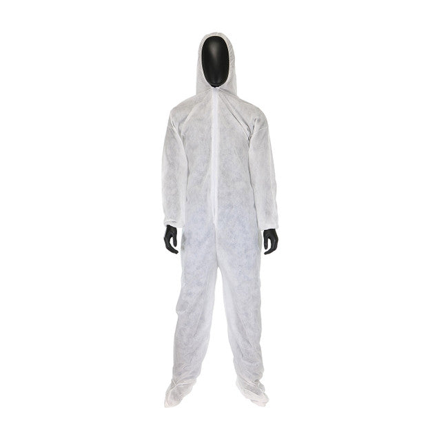 PIP Disposable White Coveralls with Hood, Boots, Elastic Wrist - L