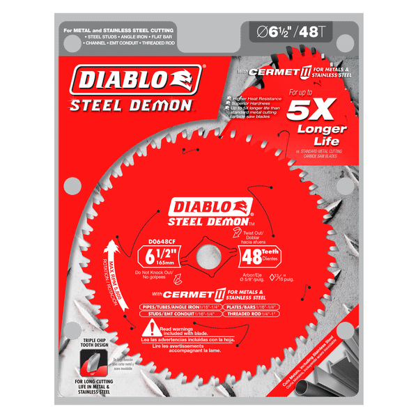 Diablo 6-1/2" x 48-Teeth Steel Demon Cermet II Saw Blade for Medium Metal - 5 Pcs