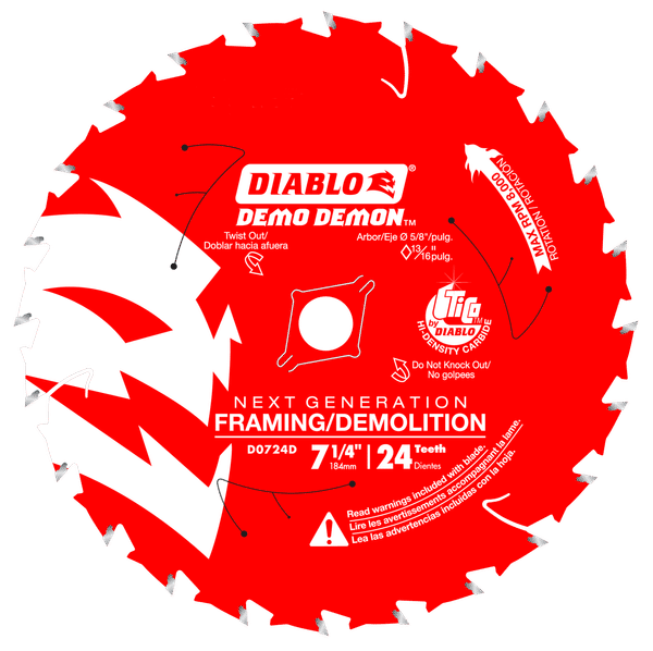 Diablo 7-1/4" x 24-Teeth Demo Demon Framing/Demolition Saw Blade for Wood - 10 Pcs