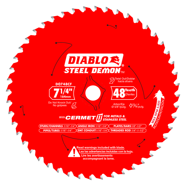 Diablo 7-1/4" x 48-Teeth Steel Demon Cermet II Saw Blade for Medium Metal - 5 Pcs