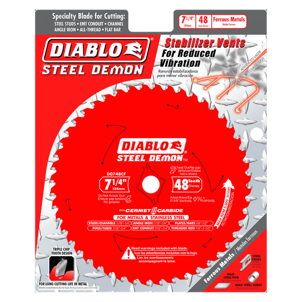 Diablo 7-1/4" x 48-Teeth Steel Demon Cermet II Saw Blade for Medium Metal - 5 Pcs