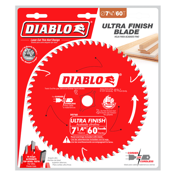 Diablo 7-1/4" x 60-Teeth Ultra Finish Carbide Saw Blade for Wood