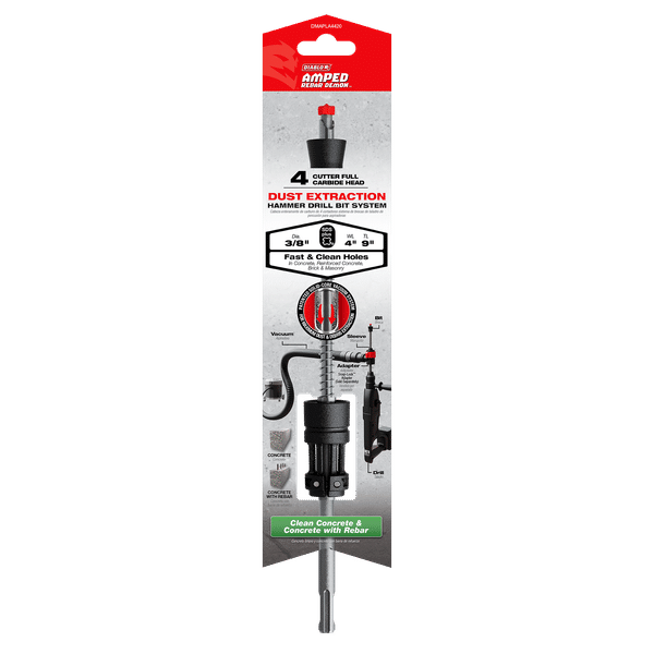 Diablo AMPED Rebar Demon 3/8" x 9" SDS-Plus 4-Cutter Full Carbide Head Dust Extraction Hammer Drill Bit