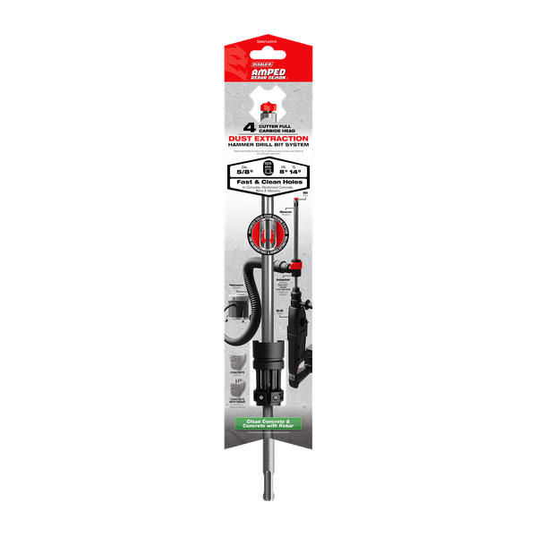 Diablo AMPED Rebar Demon 5/8" x 14" SDS-Plus 4-Cutter Full Carbide Head Dust Extraction Hammer Drill Bit