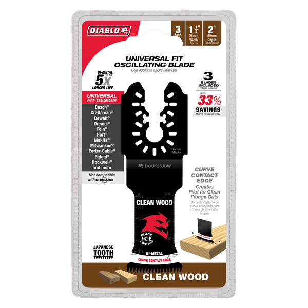 Diablo 1-1/4" Demo Demon Universal Fit Bi-Metal Oscillating Blades for Clean Wood - 3/Pack