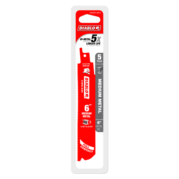 Diablo 6" x 14/18-TPI Bi-Metal Reciprocating Saw Blades for Medium Metal - 25/Pack