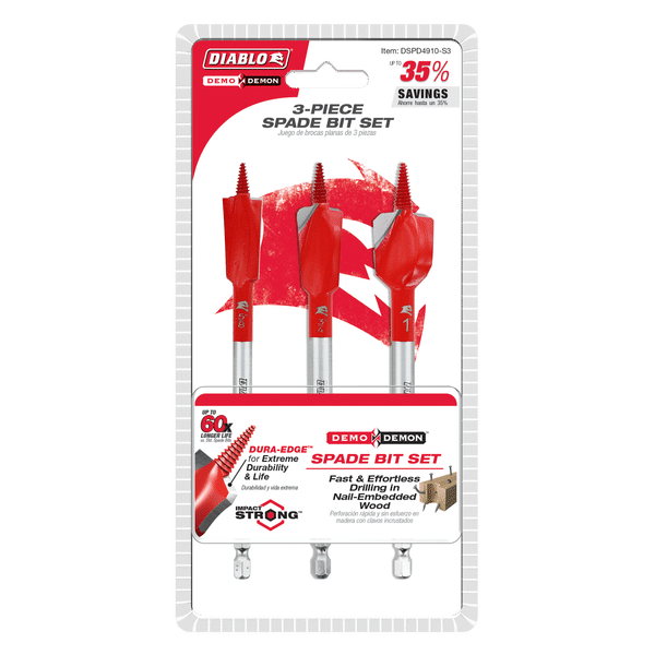 Diablo Demo Demon Spade Bit Set for Nail-Embedded Wood - 3 Pcs