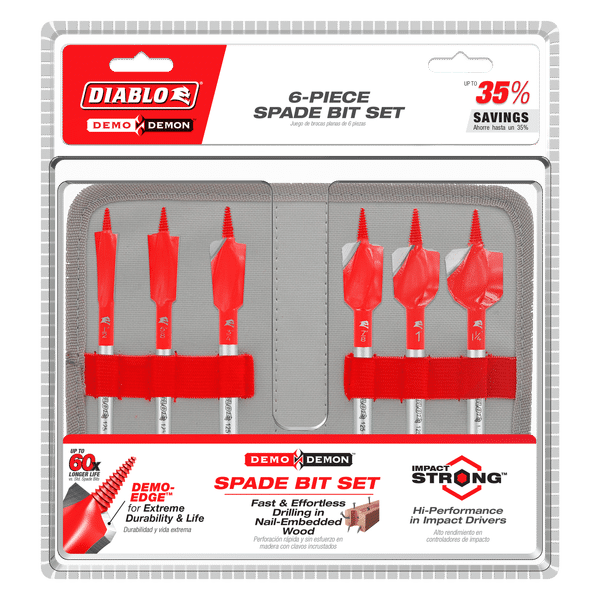 Diablo Demo Demon Spade Bit Set for Nail-Embedded Wood - 6 Pcs