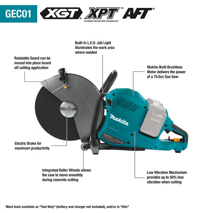 Makita (80V Max) XGT® Brushless 14" Power Cutter Kit with 4 Batteries, AFT® and Electric Brake, 8.0Ah