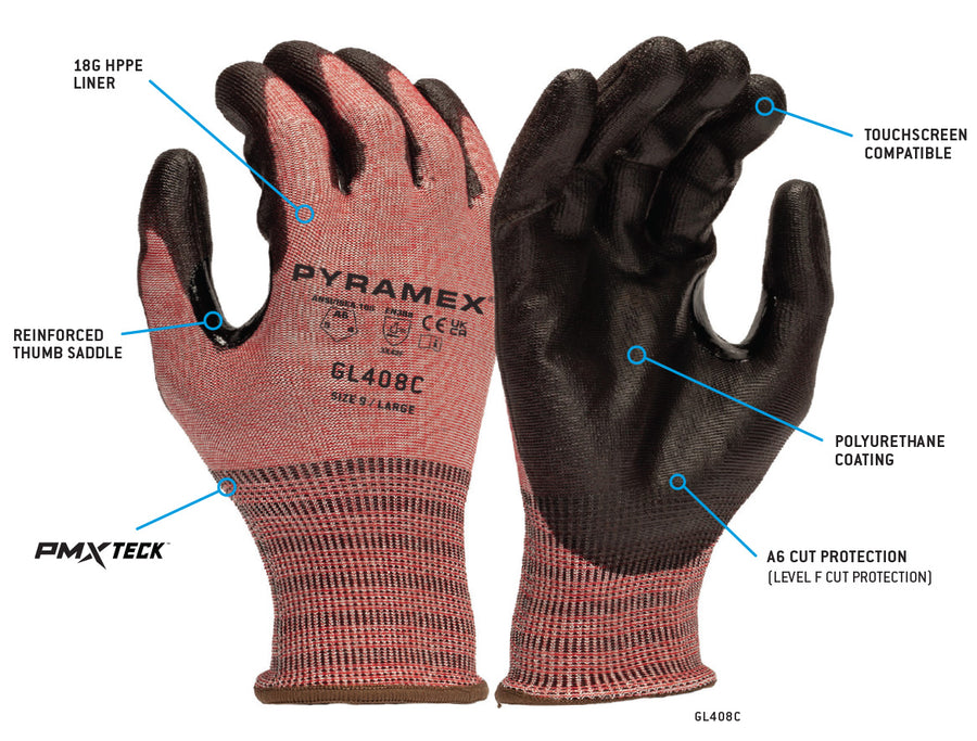 Pyramex 18 Gauge HPPE Polyurethane Coated A6 Cut Resistant Gloves - M