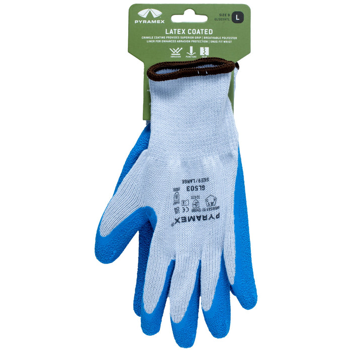 Pyramex 10 Gauge Grinkle Latex Palm Coated Cut Resistant Work Gloves - Hangtag - L