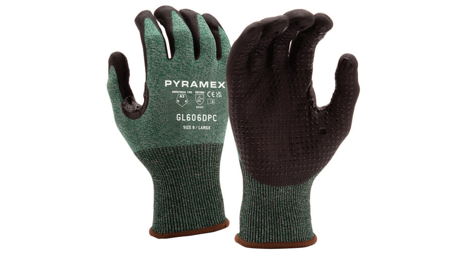 Pyramex 18 Gauge Micro-Foam Nitrile Dotted A3 Cut Thumb Saddle Gloves - Vend Pack - L