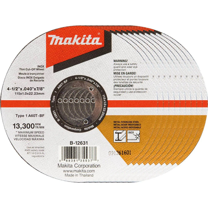 Makita 4-1/2" x 7/8" INOX Thin Cut-Off Wheel - 10/Pack